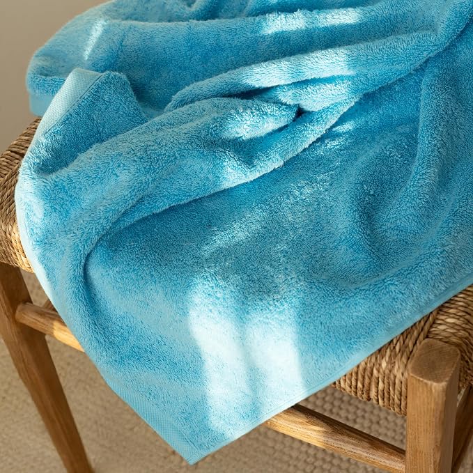 SALBAKOS 4-Piece 100% Turkish Cotton Bath Towels, 27x54 inch, Aqua | Standard Size, 630 Gsm Thick Super Soft Highly Absorbent Quick-Dry Bathroom Towel, Premium Hotel & Spa Quality Made in Turkey