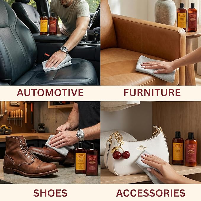 Leather Honey Complete Leather Care Kit – Non-Toxic, Made in USA | Trusted Since 1968. Complete Kit Includes Cleaner, Conditioner and Cloths. Clean & Restore Couches, Car Seats, Jackets & Bags