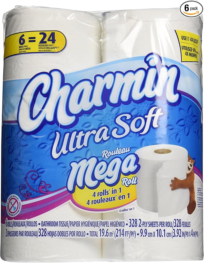 Charmin Ultra Soft Toilet Paper 6 Mega Rolls = 24 Regular Rolls