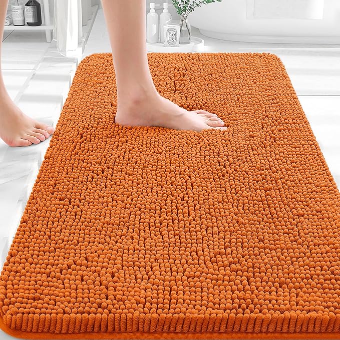 OLANLY Bathroom Rugs 30x18, Extra Soft Absorbent Chenille Bath Rugs, Rubber Backing Quick Dry, Machine Washable Bath Mats for Bathroom Floor, Tub and Shower, Home Decor Accessories, Clay