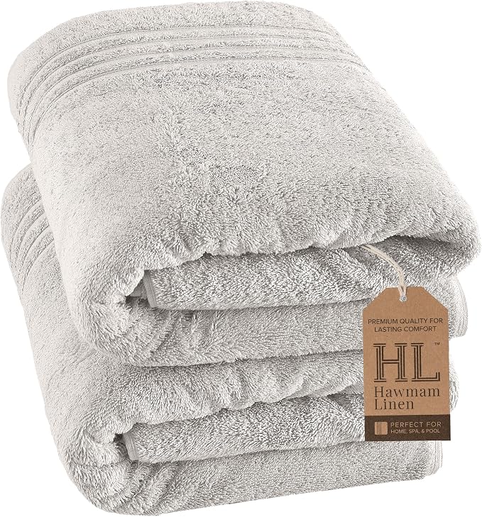Hawmam Linen Jumbo Large Bath Sheets Towels 2 Pack Soft and Absorbent, Premium Quality 100% Cotton Towels (Ice Silver, Bath Sheet)