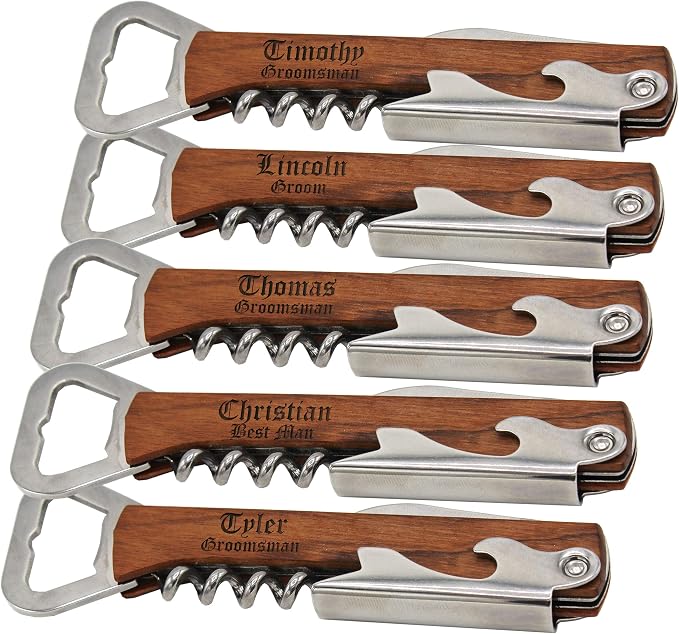 Set of 1, 3, 8 and More Custom Engraved Wedding Party Corkscrew Multi-Tools - Personalized for your Bachelor, Bachelorette Party (5)