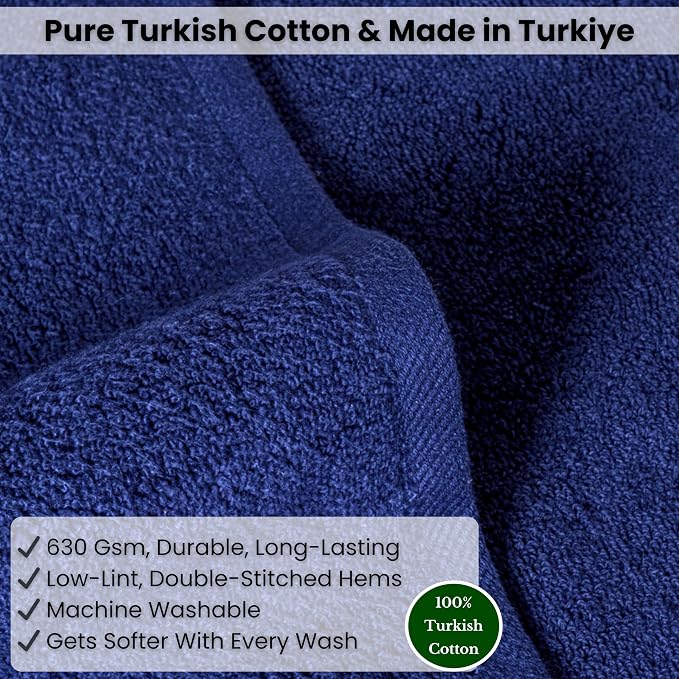 SALBAKOS Luxury 100% Turkish Cotton Bath Sheet 40x80 (1-Piece, Navy Blue) | Extra Large Jumbo Oversized Bathroom and Beach Towel, Super Soft Highly Absorbent Thick Premium Hotel Quality, Made in Turkey