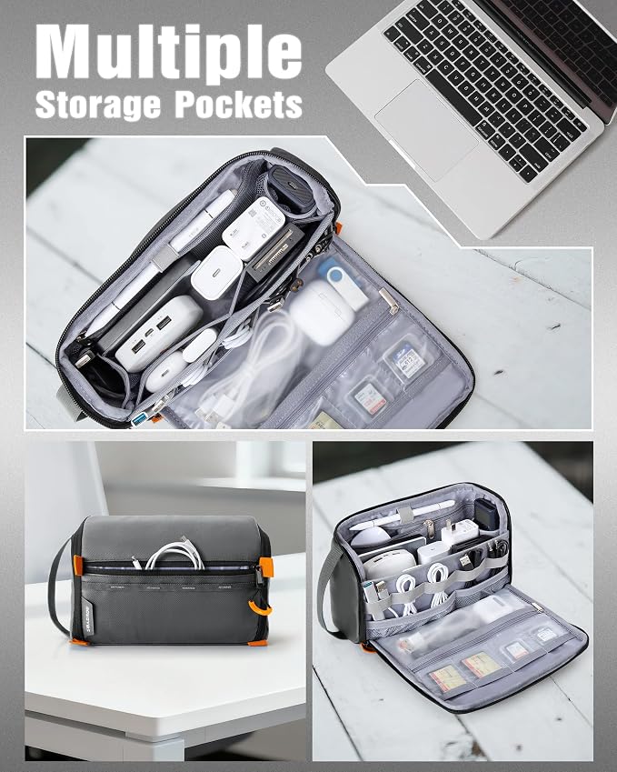 Smasrob Electronics Organizer Travel Case, Tech Bag Charger Pouch, Gray | Water Resistant, Elastic Bands, for Cord, Cable, SIM Cards, Phone, Airpods