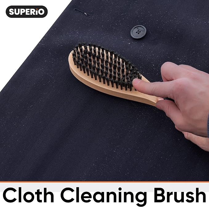 Superio Lint Brush for Clothes, 2-Pack, 3 in 1 Garment Brush - Double Sided Wood Handle, Clothes Brush, Lint Brush for Suit, Wool Coat, Removes Pet Lint and Dust and Shoe Horn