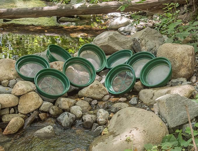 SE 9-Piece Patented 13.25-Inch Wide Stackable Sifting Pan Set for Gold Prospecting with Stainless Steel Mesh - GP2-9 SET