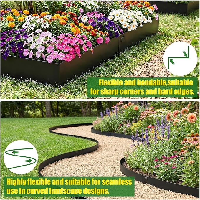 20ft. Metal Lawn Edging 6 Pack 6 inch, Black, Decorate Garden and Fence | Steel Landscape Edging for Fence, Yard Pathway, Flower Beds, Metal Lawn Edging with a Pair of Gloves