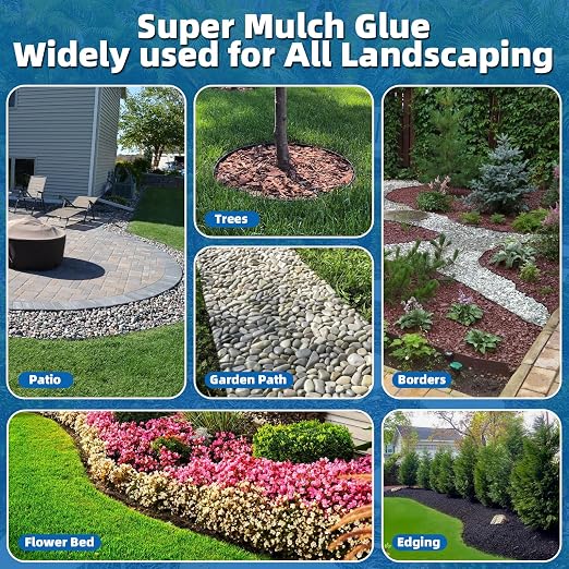 Mulch Glue – 1 Gallon: Saves $70 & Covers 2X More Area. Pet-Safe Rock Glue for Landscaping, Super Stick Adhesive for Rubber Mulch, Wood Chips, Pea Gravel & Small Rocks – Ideal for Landscaping
