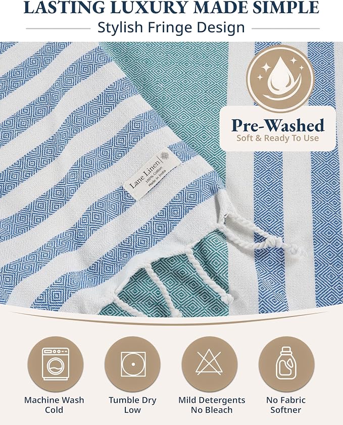 LANE LINEN Beach Towels for Women, Super Absorbent, XL - Old Glory Teal | 2 Pack Large Beach Towels Oversized - Pre-Washed, Sand Free Towel - Quick Dry, 39"x71", Vacation Essential, Machine Washable
