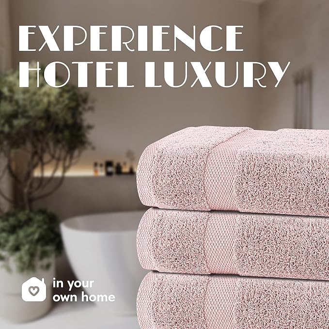 White Classic Pink Bath Towels 27x54 Inch, Cotton Towel Set for Bathroom, Hotel, Gym, Spa, Soft Extra Absorbent Quick Dry 4 Pack