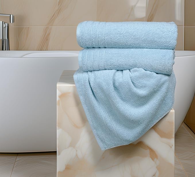 Tens Towels 4 Piece Extra Large Bath Towels 30 x 60 Inches, Sky Blue | 100% Cotton, Larger & Lighter Weight, Quicker to Dry, Super Soft and Absorbent, Perfect for Bathroom