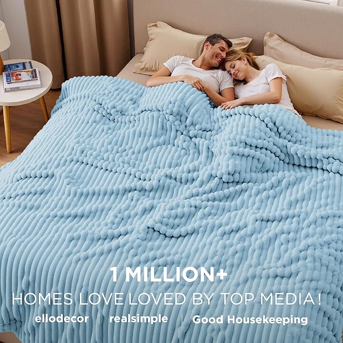 Bedsure GentleSoft Large Fleece Blanket for Bed - Cozy Soft Throw Blankets for Women, Cute Large Throws for Girls, Light Blue, 120x120 Inches