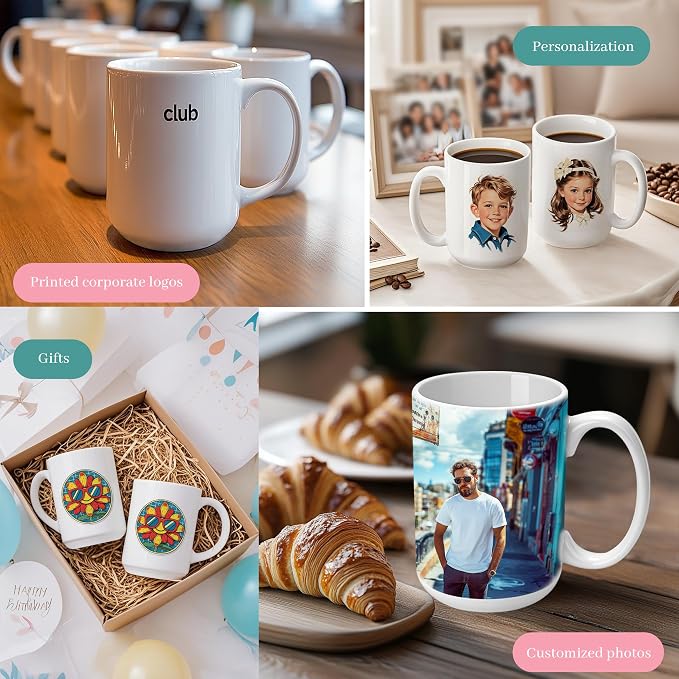 Joyclub 1 Set Sublimation Mugs Blank 15 oz Coffee Mugs Bulk White Ceramic Cups with Handle Tazas Para Sublimar for Coffee Latte Tea Milk Soup DIY Gifts