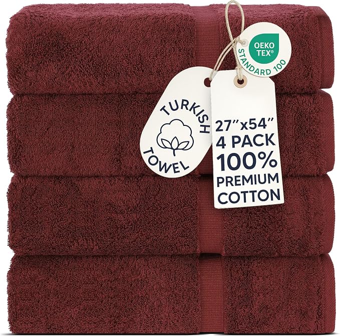 Chakir Turkish Linens | Hotel & Spa Quality 100% Cotton Premium Turkish Towels | Soft & Absorbent (4-Piece Bath Towels, Cranberry)