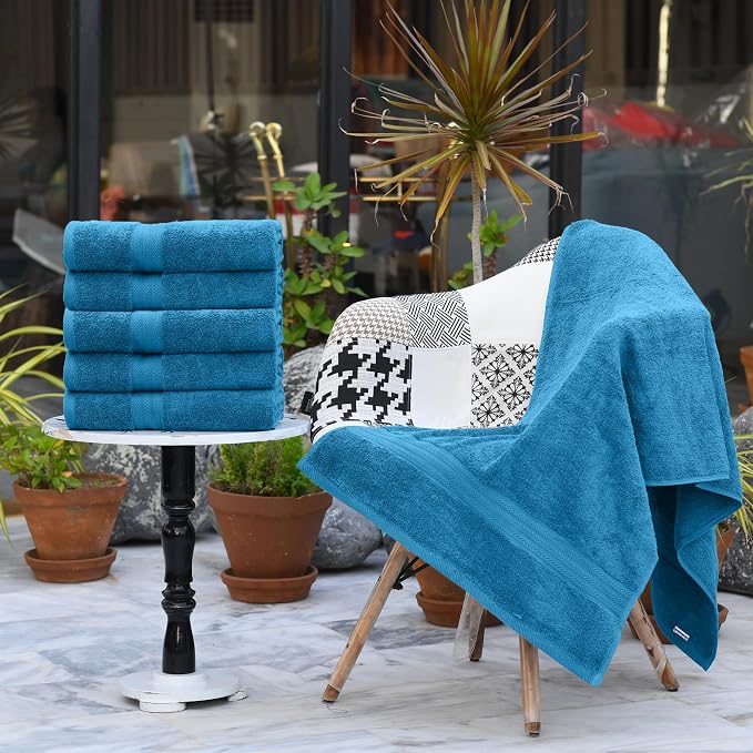 HERCULEAN Large Bath Towels 24 x 50 Pack of 6 | Quick Dry and Highly Absorbent | 100% Cotton Terry Towels for Bathroom - Perfect for Shower - Pool and Spa - Luxury Soft Towels - Teal Blue