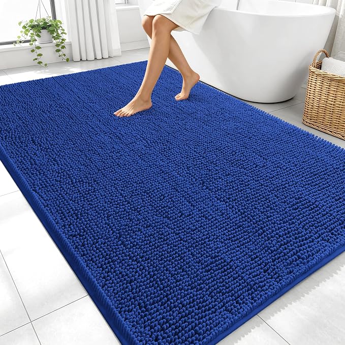 OLANLY Large Bathroom Rugs 70x46, Extra Soft Absorbent Chenille Bath Rugs, Rubber Backing Quick Dry, Machine Washable Bath Mats for Bathroom Floor, Tub and Shower, Home Decor Accessories, Royal Blue