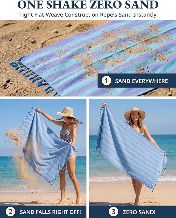 LANE LINEN 6 Pack Beach Towel Set, Oversized, 39"x71" - Summer Trio | Classic Cabana Stripe - Compact & Vacuum-Packed - Long-Lasting & Fresh - Super Soft, Cotton-Rich Feel - Absorbent