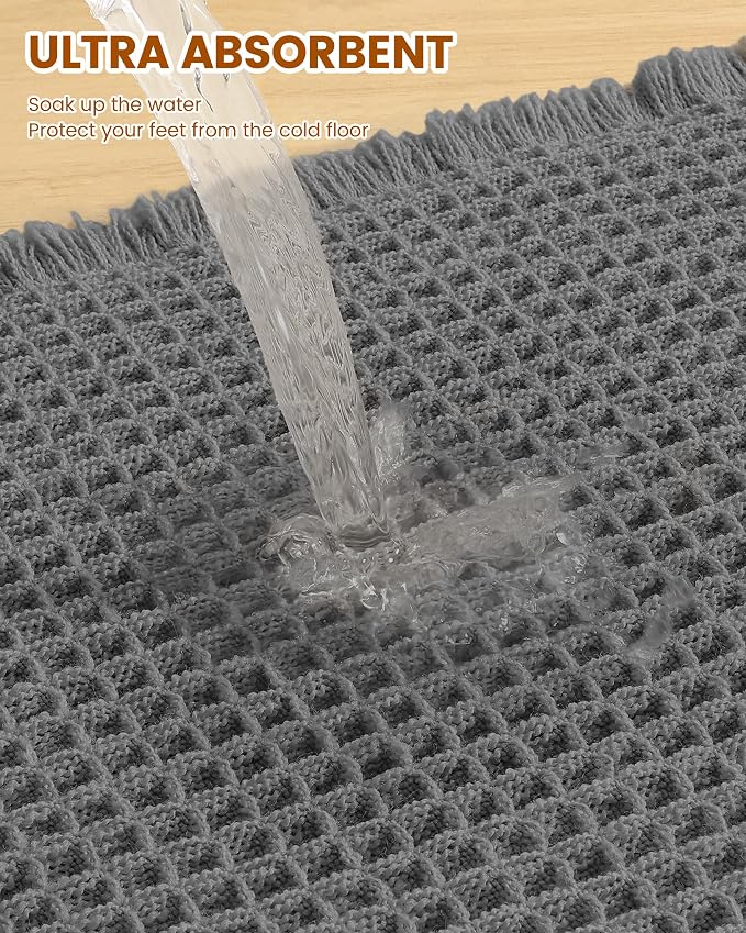Smiry Waffle Bath Mat 30x18, Extra Soft Absorbent Bathroom Rugs, Non Slip Machine Washable Quick Dry Bath Rugs for Bathroom Floor, Tub, Shower, Home Decor Accessories, Dark Grey