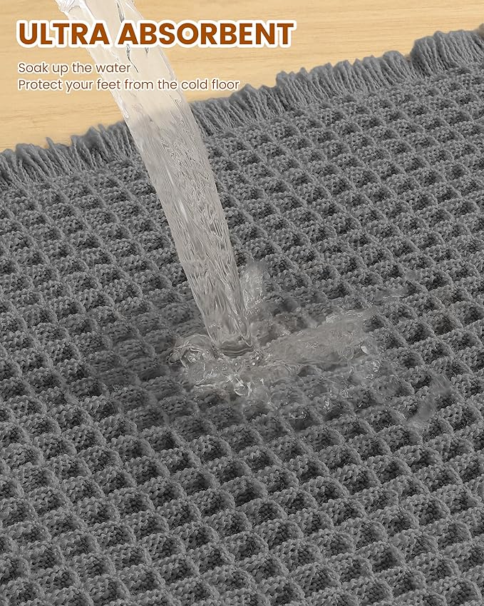 Smiry Waffle Bath Mat 36x24, Extra Soft Absorbent Bathroom Rugs, Non Slip Machine Washable Quick Dry Bath Rugs for Bathroom Floor, Tub, Shower, Home Decor Accessories, Dark Grey