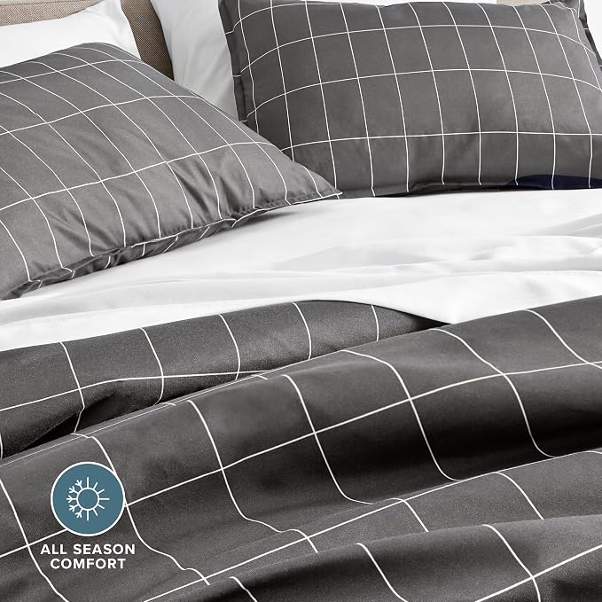 Bare Home Bedding Duvet Cover Extra Long - Premium 1800 Super Soft Collection - Lightweight, Duvet Cover - Soft Textured (Twin/Twin XL, Grid - Grey/White)