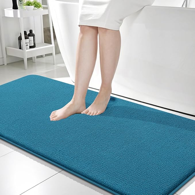 OLANLY Memory Foam Bathroom Runner Rugs 59x24, Long Bath Mats, Peacock Blue | Soft Quick Dry Bath Mats, Non-Slip, Absorbent Machine Washable Mat for Bathroom Floor, Tub and Shower, Home Decor Accessories