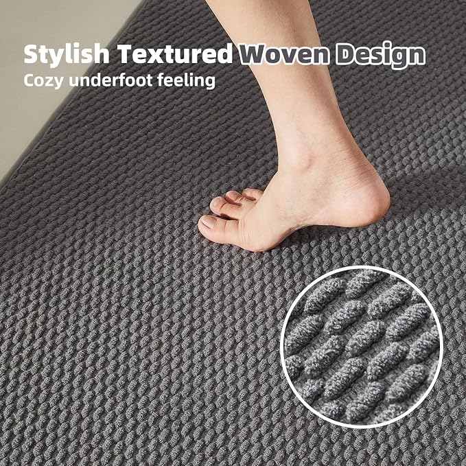 TYUU Bathroom Rugs Non Slip Washable, Super Absorbent Thin Bath Mat Small Quick Dry Low Pile Bathroom Rug, Dark Grey 20"x30"