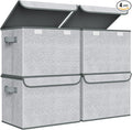 Univivi Storage Bins with Lids [4-Pack] Large Collapsible Stackable Fabric Storage Boxes with Lids, Decorative Closet Organizers and Storage for Clothes, Office, Bedroom (Gray, 17“ x 12” x 12")