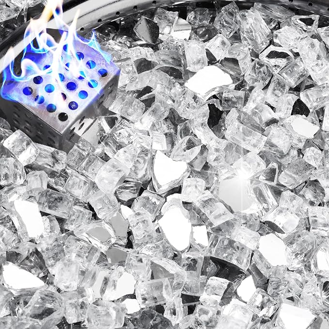 NUPICK 5 Pound Fire Glass, 1/2 Inch Reflective Fire Pit Glass | Tempered Fire Pit Rocks for Propane or Natural Gas, Glass Rocks for Fire Pit Table, Fireplace, Fire Bowl, Landscaping, Clear