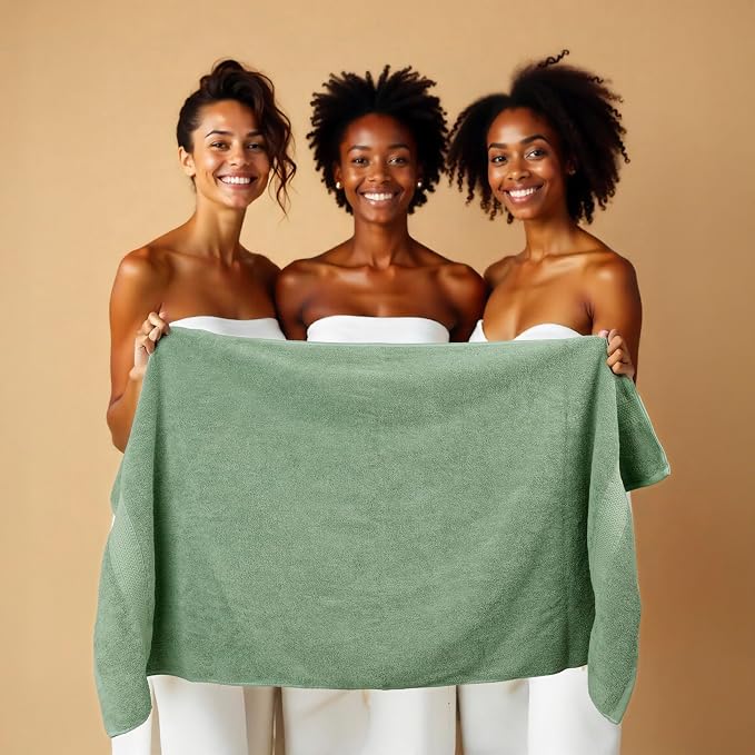 HILLFAIR 12-Piece Cotton Bath Towel Set - 600 GSM - Hotel Spa Towels - 2 Bath, 4 Hand, 6 Washcloths - Absorbent Soft Cotton - Sage