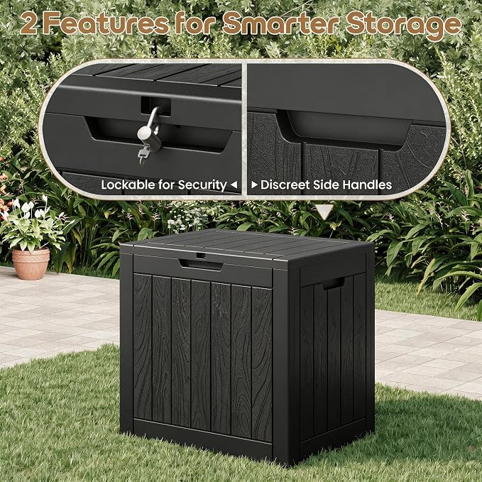 NUNU LAB 35 Gal Outdoor Storage Box Waterproof Lockable,Deck Box,Black | Waterproof Outdoor Storage Box, Lockable Lid Deck Box for Package Delivery, Backyard Bin for Garden Tools, Patio Cushion