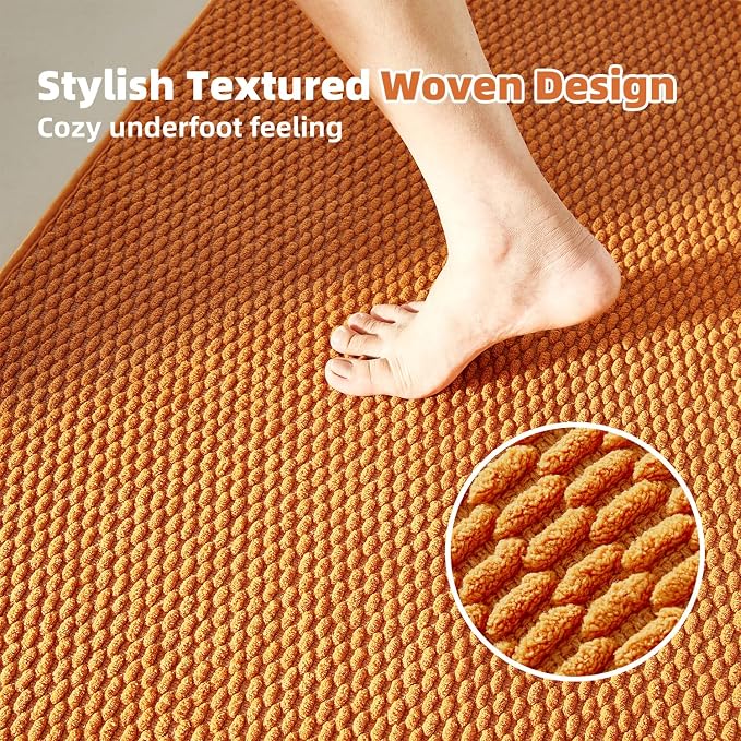 TYUU Bathroom Runner Rugs, Long Bath Mat Runner Washable Thin Quick Dry Low Pile Bathroom Runner Rugs Non Slip, Orange 24"x70"