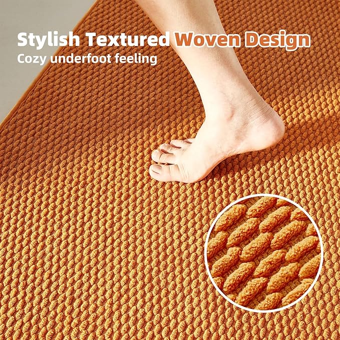 TYUU Bathroom Rugs Non Slip Washable, Super Absorbent Thin Bath Mat Quick Dry Low Pile Bathroom Rug, Orange 24"x47"