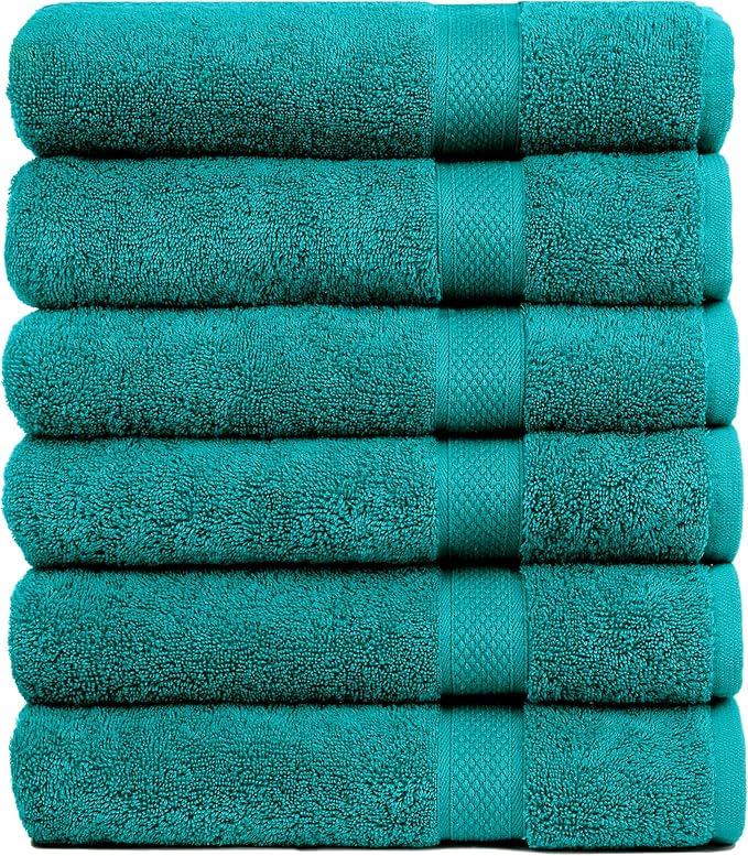 Pleasant Home Bath Towels Set of 6 (24” x 50”) 100% Cotton, 515 GSM | Lightweight, Soft & Highly Absorbent Luxury Towels for Bathroom | for Gym, Pool & Spa | 6 Pack, Teal