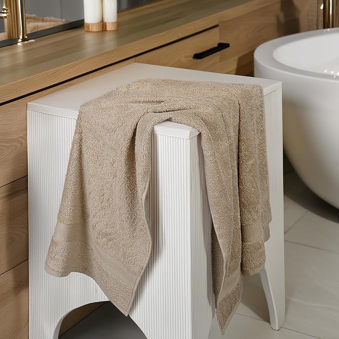 Large Bath Towels Set of 6 – 100% Cotton Terry – 24" x 50" – Quick Dry, Soft & Highly Absorbent – Beige Towels for Bathroom, Gym, Spa, Pool & Daily Use