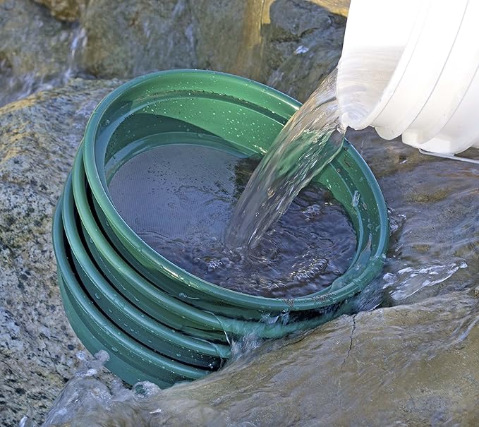 SE 9-Piece Patented 13.25-Inch Wide Stackable Sifting Pan Set for Gold Prospecting with Stainless Steel Mesh - GP2-9 SET