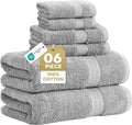 LANE LINEN Towel Set for Bathroom 6 Piece Soft Absorbent Quick Dry - Grey | Towels And Washcloths Sets - Oversized & Roomy, Lightweight & Breathable, Fade-Resistant Color, Classic Terry Weave