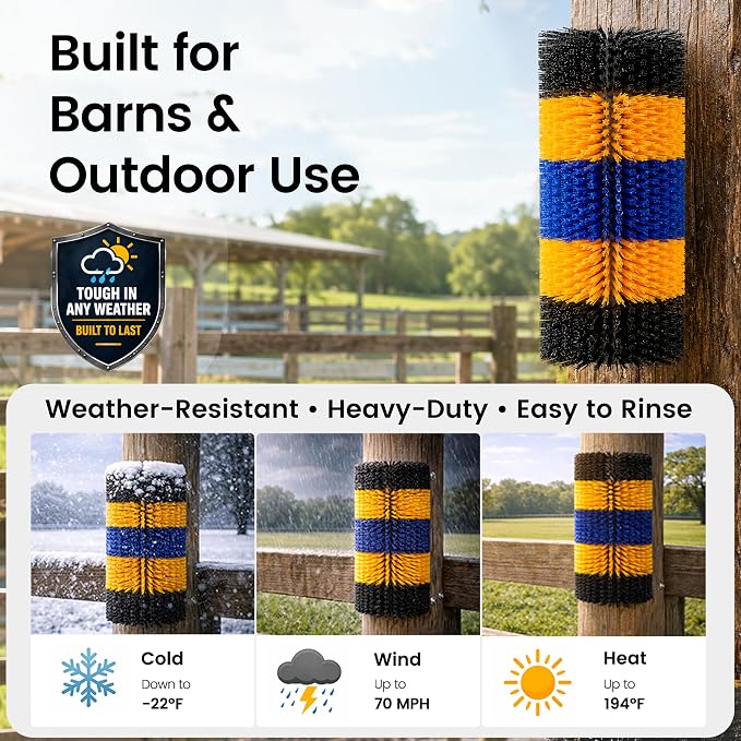 2PCS Livestock Scratching Brush for Goat, Heavy-Duty Post Grooming and Massage Scratch Brushes for Cow Donkey Goats Horse Sheep, with 8 Screws for Back Itch Relief & Keep Cleaning, 17" x 7.9"