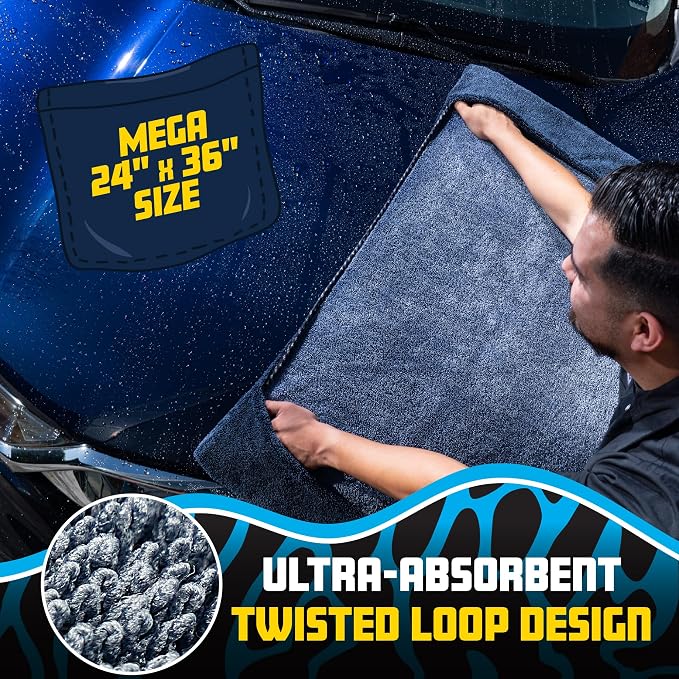 Chemical Guys, Twisted Loop Microfiber Car Drying Towel with Hand Pockets | High-absorption twisted loop microfiber dries paint and glass fast with a streak-free finish, built-in hand pockets for grip