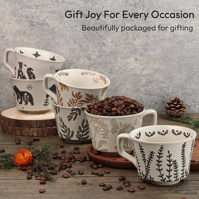 11 oz Ceramic Coffee Mug, Stoneware Teacup with Handle | Small Novelty Unique Cup for Tea Mocha Latte Cappuccino, Microwave Dishwasher Safe (Leaf)