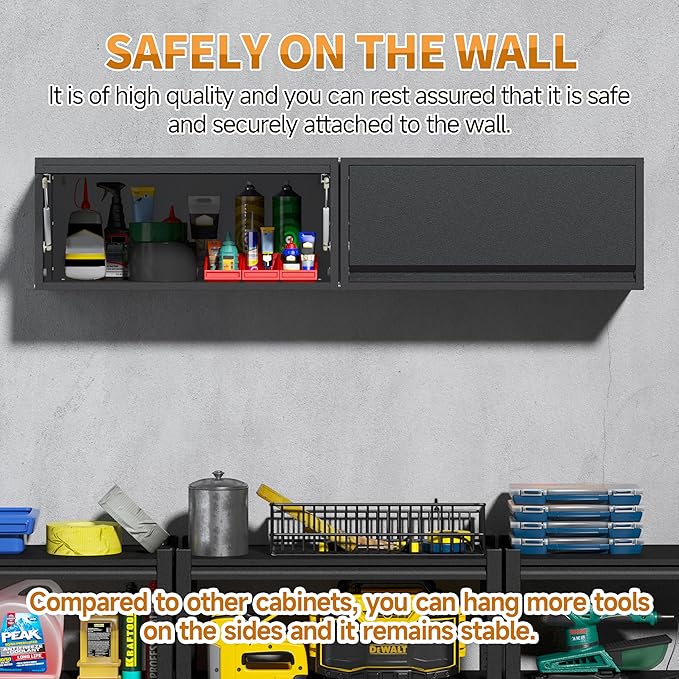 Metal Garage Wall Cabinet with Up-Flip Door,Wall-Mounted Steel Storage Cabinet, Float Tool Cabinet with Pegboard,Upper Cabinet for Kitchen,Garage,Workshop,Warehouse(13.8" H,Black)