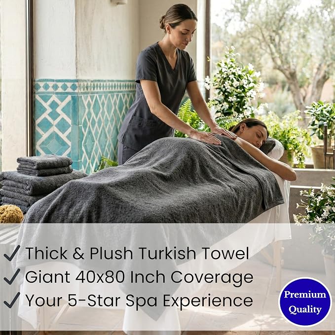 SALBAKOS Luxury 100% Turkish Cotton Bath Sheet 40x80 in (1-Piece, Gray) | Extra Large Jumbo Oversized Bathroom and Beach Towel, Super Soft Highly Absorbent Thick Premium Hotel Quality, Made in Turkey