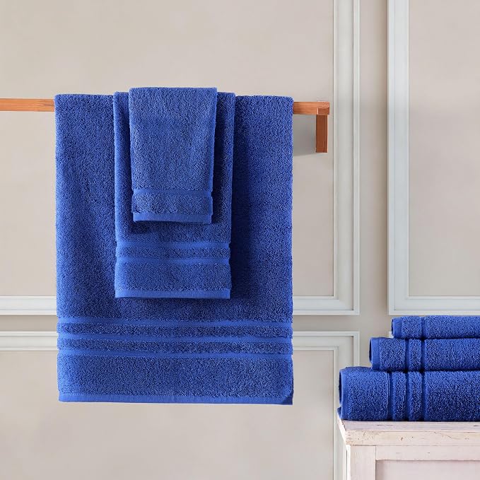 Hawmam Linen Royal Blue 6 Piece Bath Towels Set for Bathroom Original Turkish Cotton Soft, Absorbent and Premium 2 Bath Towels, 2 Hand Towels, 2 Washcloths