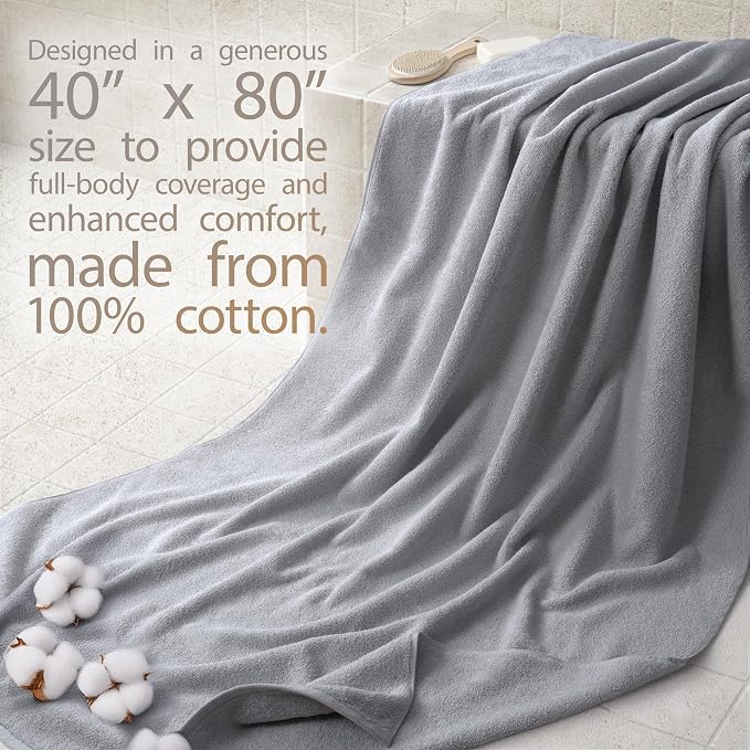 Cotton Paradise 100% Cotton Turkish Towel, Soft Absorbent Quick Dry, 40x80 Oversized Bath Sheet Towel, Light Grey