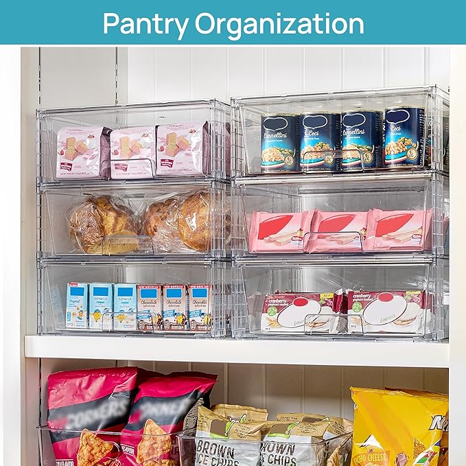 Vtopmart 4 Pack Large Stackable Storage Drawers,Easily Assemble Clear Acrylic Bathroom Closet Undersink Organizers,Plastic Storage Bins for Cabinet,Kitchen Pantry,Medicine Organization