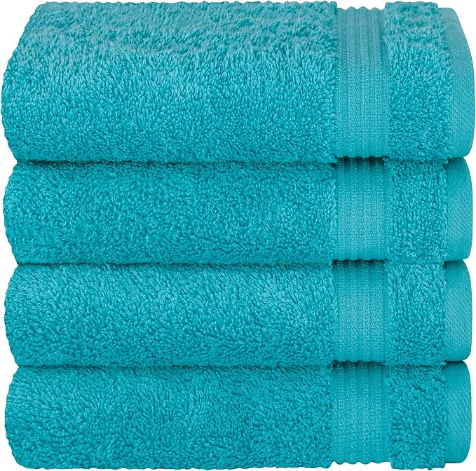 Cotton Paradise 100% Cotton Turkish Towel Set, Soft Absorbent Quick Dry, 4 Piece Hand Towel Set, Ocean Aqua