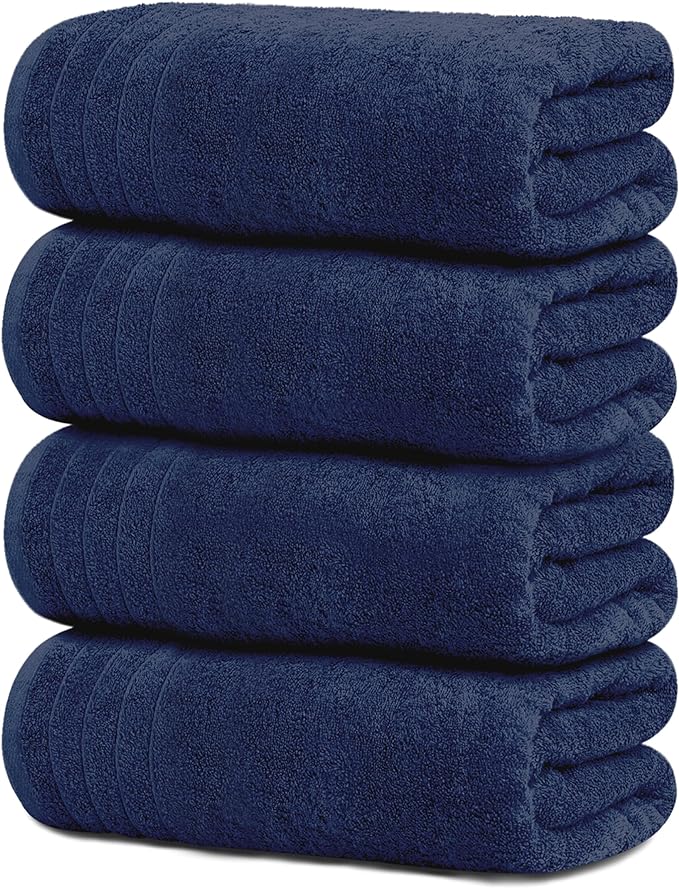 Tens Towels 4 Piece Extra Large Bath Towels 30 x 60 Inches, Navy | 100% Cotton, Larger & Lighter Weight, Quicker to Dry, Super Soft and Absorbent, Perfect for Bathroom