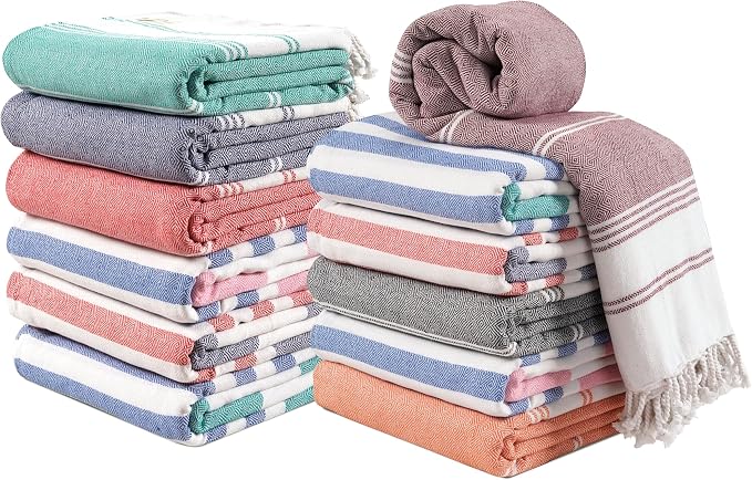 LANE LINEN 12 Pack Oversized Beach Towels, Pre-Washed, XL - Oceanic Twelve | Quick Dry, Lightweight Travel Pool Towels for Adults - 39"x71", Vacation Essential - Machine Washable, Super Absorbent, Soft