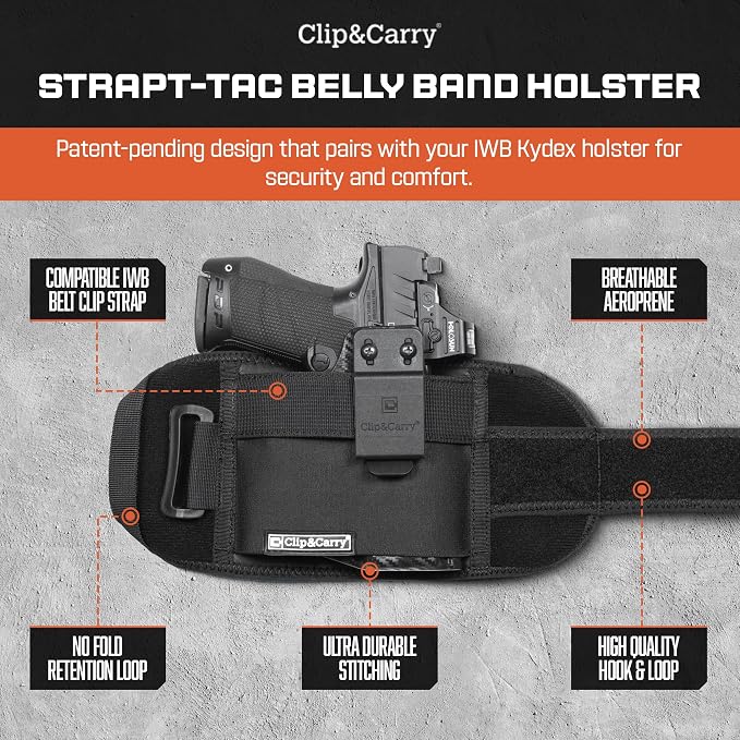Clip & Carry STRAPT-TAC Belly Band Holster, Use with Any IWB Kydex Gun Holster for Concealed Carry (kydex Holster not Included)