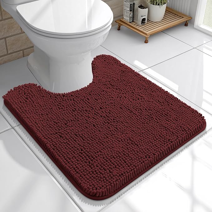 OLANLY Toilet Rugs U-Shaped 20x20, Extra Soft Absorbent Chenille Contour Bathroom Rugs for Toilet, Dry Quickly, Machine Washable, Non-Slip Bath Mat, Andorra Red-Brown