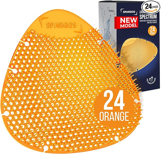 Urinal Screen Deodorizer (24 Pack) - Urinal Cakes - Fresh 3d Wave Anti-Splash - Odor Protection for Toilets in Bathroom Office Stadiums Schools with Free Gloves - 24 pcs Orange Spectrum Model